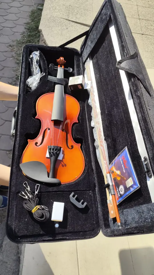 ATL4402 Kare Kutu Parlak Keman Seti (Yastık, Susturucu, Akort Cihazı, Tel ,Reçine, Keman Metodu)