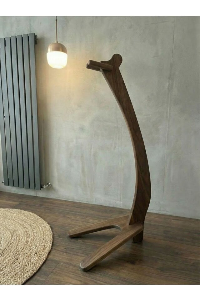 MNT02 Koyu Huş Ahşap Tasarım Gitar Enstrüman Sehpası Ayaklık