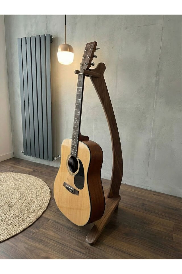 MNT02 Koyu Huş Ahşap Tasarım Gitar Enstrüman Sehpası Ayaklık