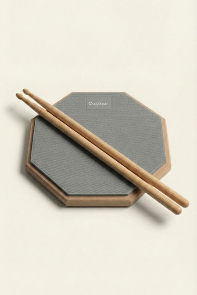 Bateri Davul Drum Pratik Çalışma Pedi Pad Pad Gri ( 1 Çift Baget Hediye )