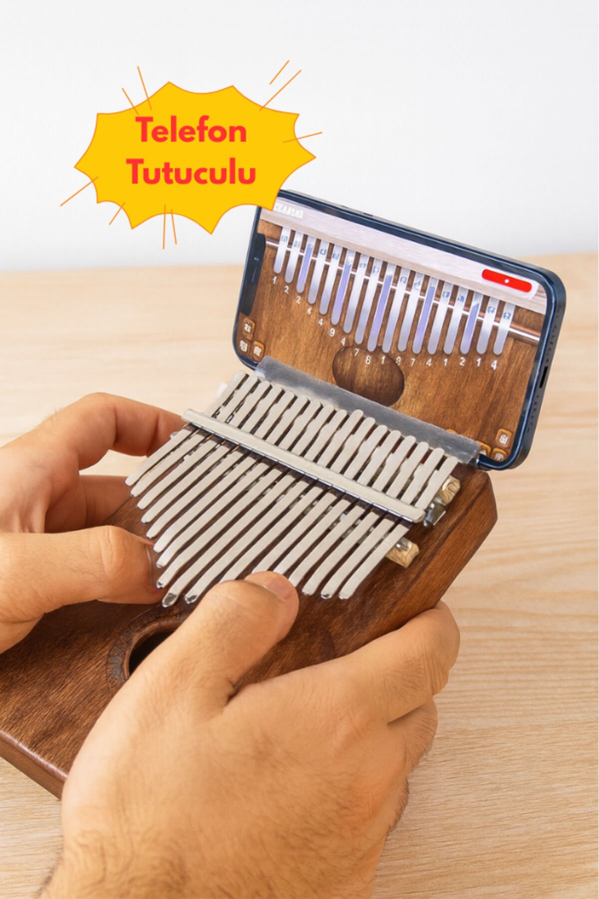 Telefon Tutuculu 17 Tuşlu Maun Kalimba Seti