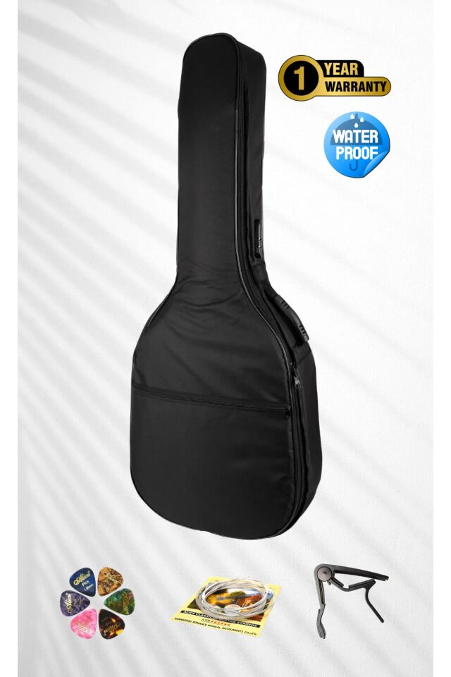 Profesyonel Akustik/Klasik Gitar Kılıfı - Su Geçirmez, Pedli (Kapo+Tel+Pena Hediye)