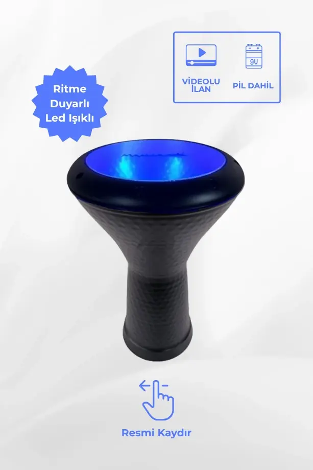 Ritme Duyarlı Mavi Işıklı Siyah Döküm Darbuka Kılıfı + Led Projektör