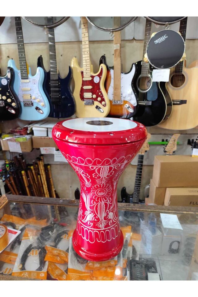 Profesyonel Döküm Darbuka Büyük Boy Mısır Çömlek Darbuka Kırmızı Erzincan İşlemeli