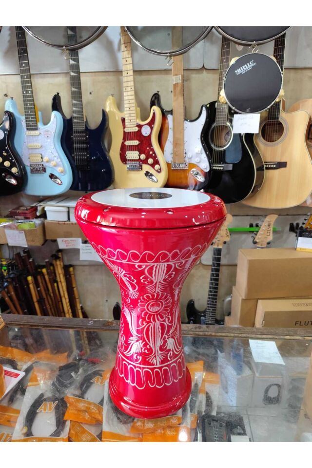 Profesyonel Döküm Darbuka Büyük Boy Mısır Çömlek Darbuka Kırmızı Erzincan İşlemeli