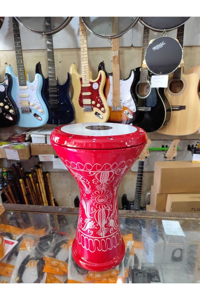 Profesyonel Döküm Darbuka Büyük Boy Mısır Çömlek Darbuka Kırmızı Erzincan İşlemeli