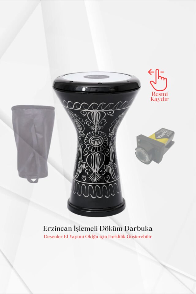 Ritme Duyarlı Mavi Işıklı Erzincan İşlemeli Döküm Darbuka Kılıfı + Led Projektör