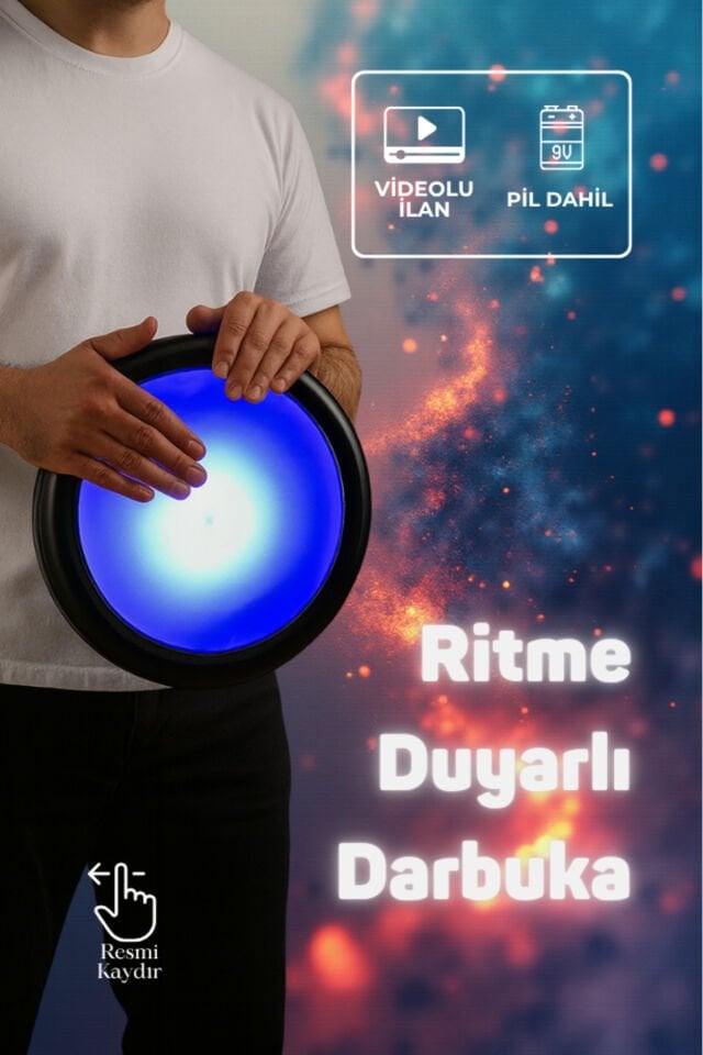 Ritme Duyarlı Mavi Işıklı Erzincan İşlemeli Döküm Darbuka Kılıfı + Led Projektör