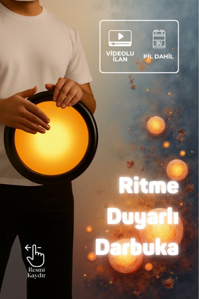 Ritme Duyarlı Amber Işıklı Erzincan İşlemeli Döküm Darbuka Kılıfı + Led Projektör