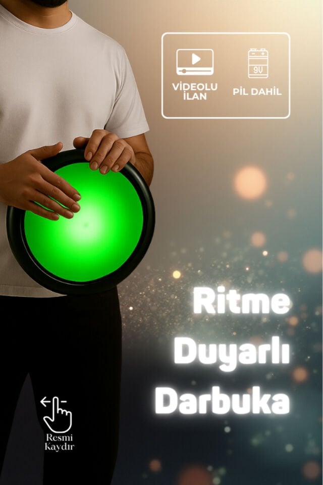 Ritme Duyarlı Yeşil Işıklı Erzincan İşlemeli Döküm Darbuka Kılıfı + Led Projektör