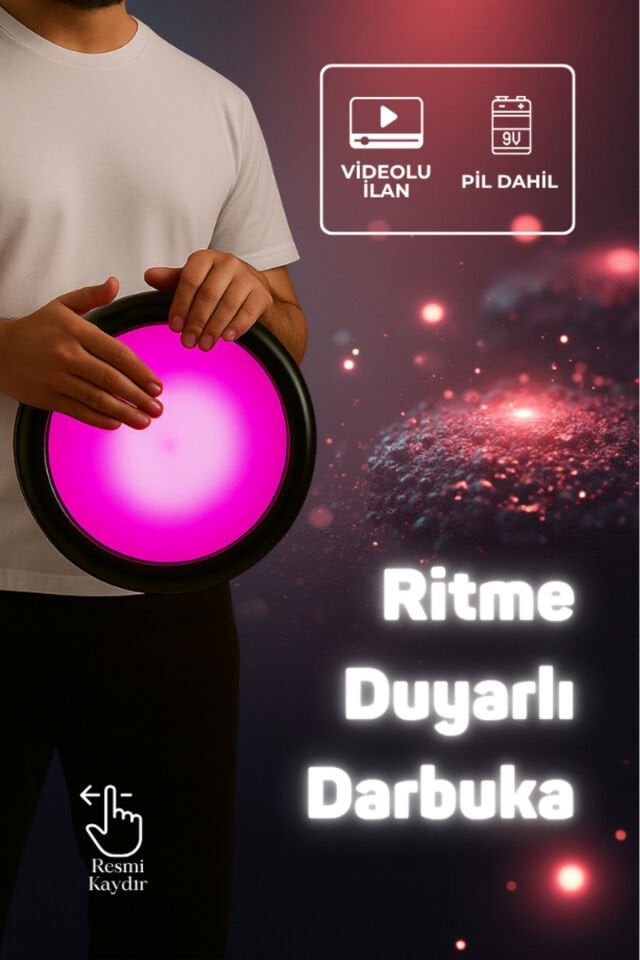 Ritme Duyarlı Pembe Işıklı Erzincan İşlemeli Döküm Darbuka Kılıfı + Led Projektör