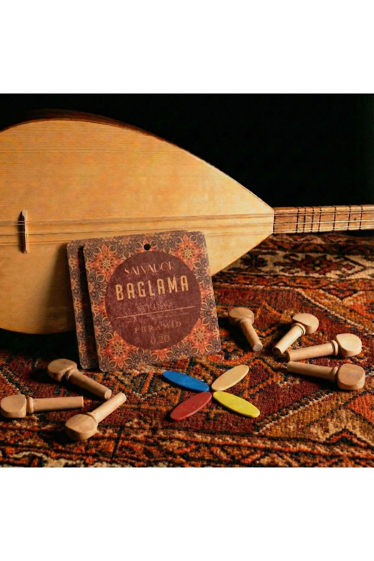 2 Takım Premium 0.20 Bağlama Teli Mızrap Tezene Seti Burgu Kulağı Tam Set (0.20 UZUN SAP)