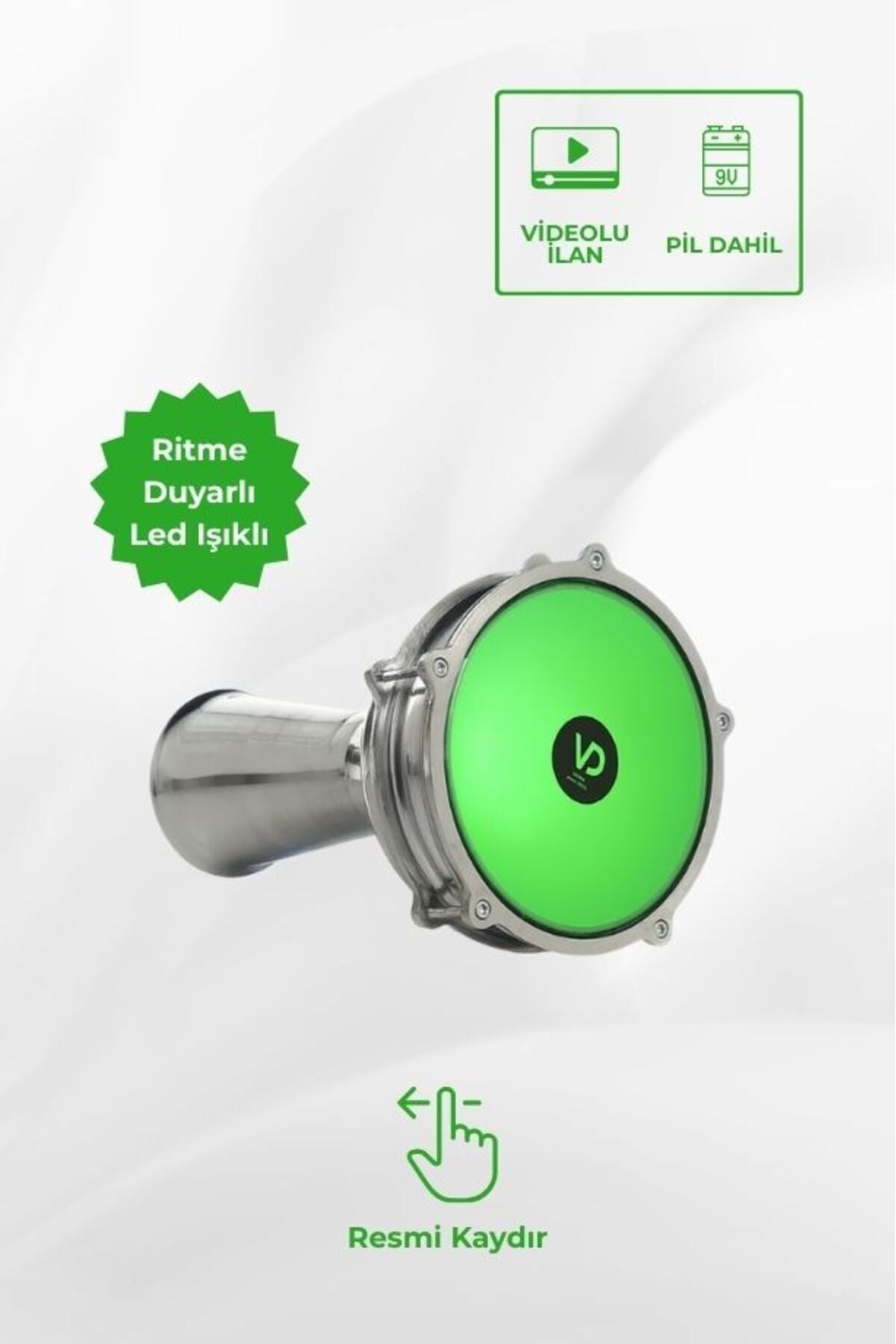 SV102AL Yeşil LED Işıklı 31cm Çocuklar İçin Ritme Duyarlı Alüminyum Klasik Darbuka