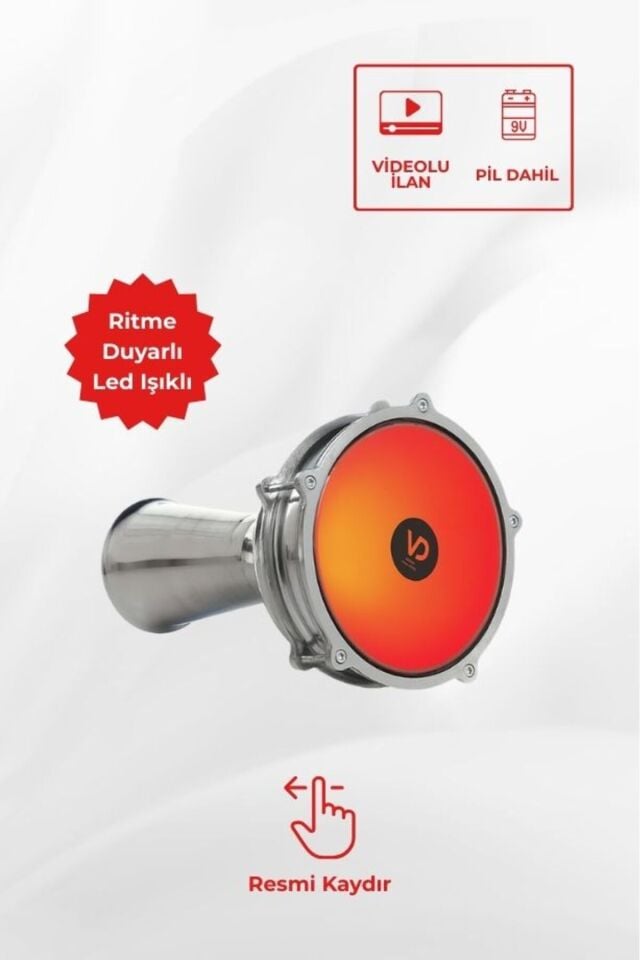 SV102AL Kırmızı LED Işıklı 31cm Çocuklar İçin Ritme Duyarlı Alüminyum Klasik Darbuka