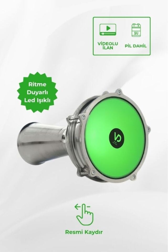 SV104AL - Yeşil LED Işıklı (Ritme Duyarlı) Alüminyum Klasik Darbuka