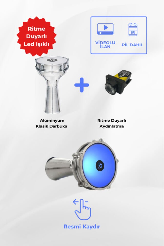 SV104AL - LED Kırmızı Işıklı (Ritme Duyarlı) Alüminyum Klasik Darbuka