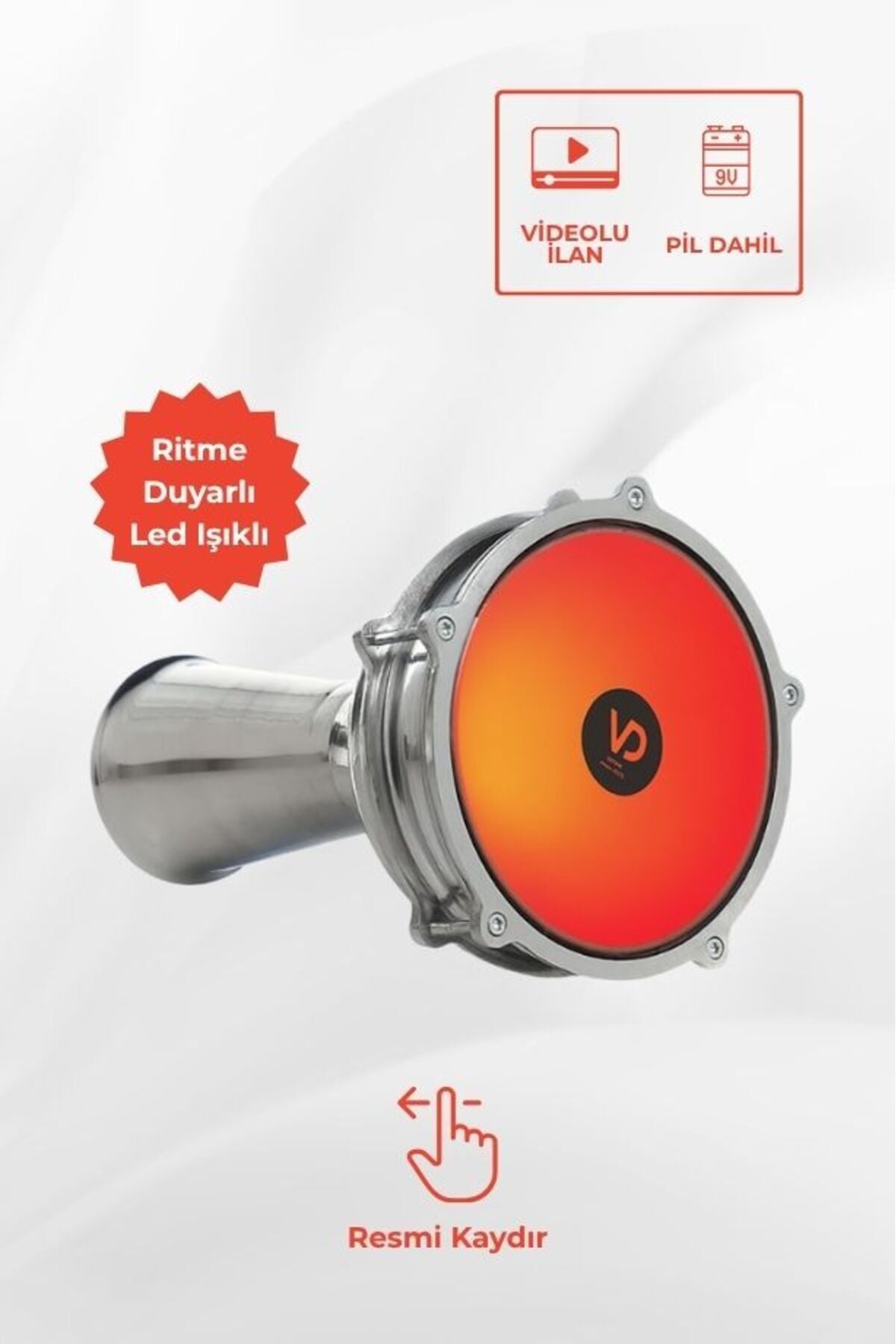SV104AL Kırmızı LED Işıklı Ritme Duyarlı Alüminyum Klasik Darbuka