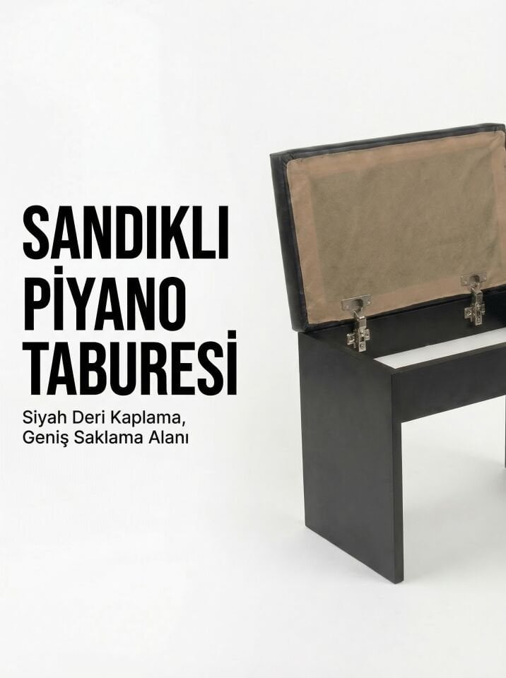 Montavo Sandıklı Siyah Piyano Taburesi – TBRSD-BK, Ayarlanabilir, Nota Bölmeli