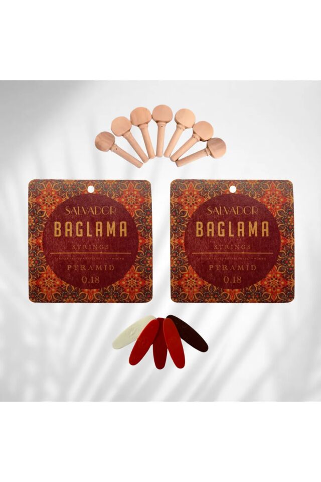2 Takım Bağlama Teli Mızrap Tezene Seti Burgu Kulağı Tam Set (0.18 Kısa Sap)