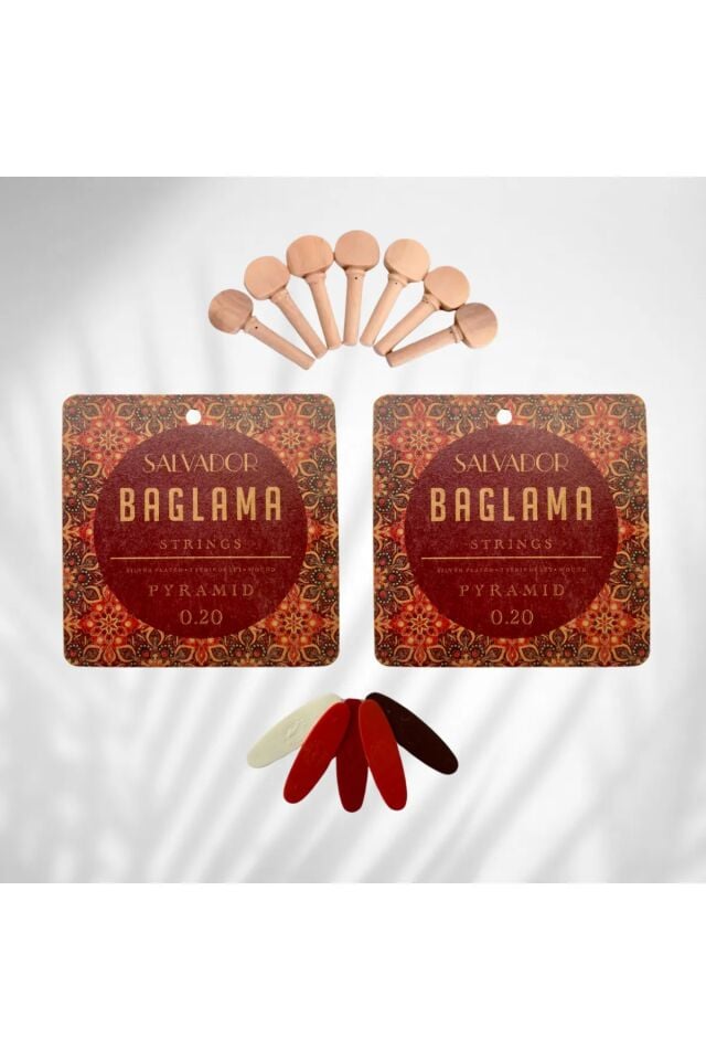 2 Takım Bağlama Teli Mızrap Tezene Seti Burgu Kulağı Tam Set (0.20 Uzun Sap)
