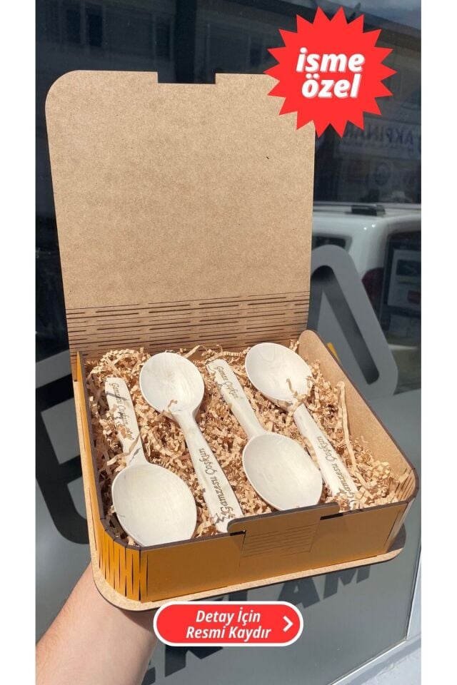 İsme Özel Ankara Oyun Kaşığı Kutulu (Şimşir Kalitesinde ) 4 Adet