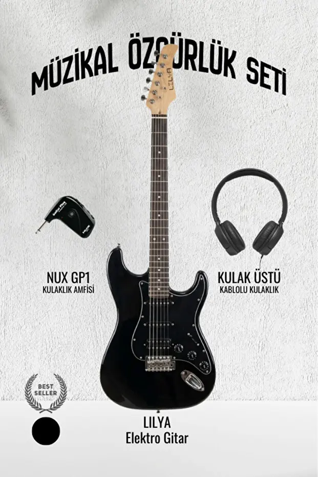 Lilya STR309 HSS Elektro Gitar – Kulaklık Amfi Seti (NUX GP-1 ve Kulak Üstü Kulaklık Dahil)