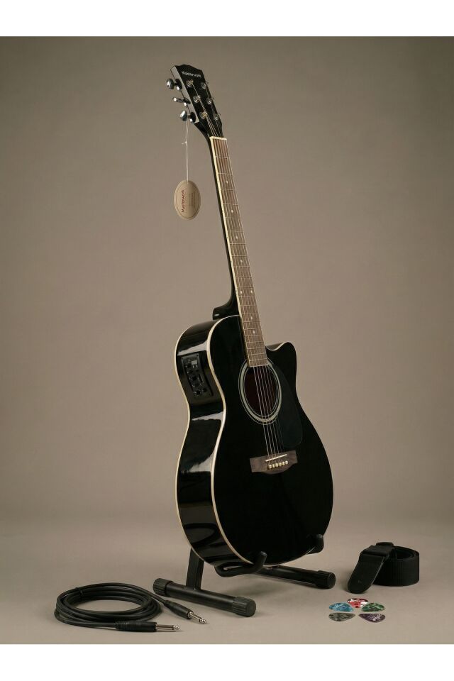 4000CE-BK Siyah Elektro Akustik Gitar Seti (Pena, Askılık, Pickguard, Kablo) 7009