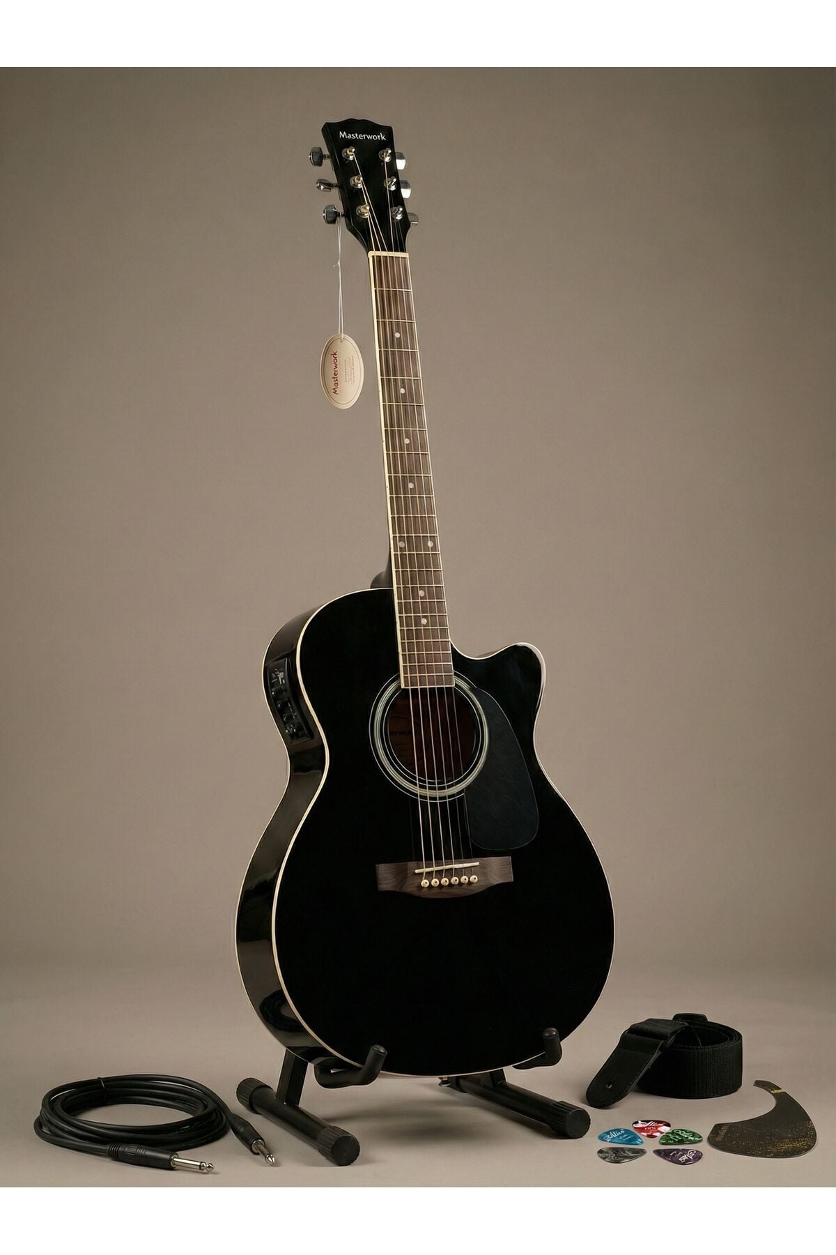 4000CE-BK Siyah Elektro Akustik Gitar Seti (Pena, Askılık, Pickguard, Kablo) 7009