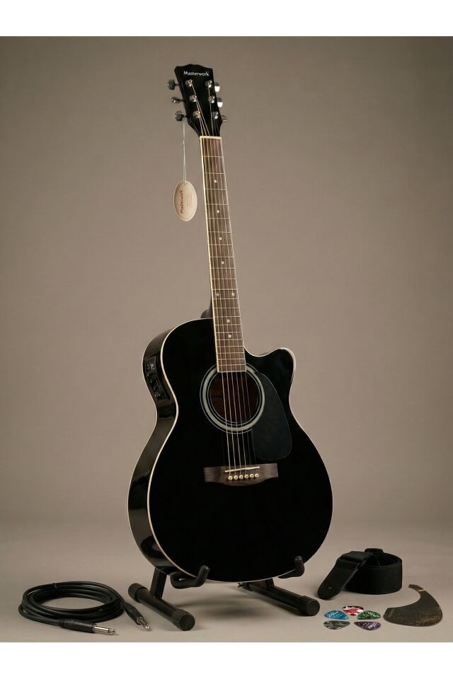 4000CE-BK Siyah Elektro Akustik Gitar Seti (Pena, Askılık, Pickguard, Kablo) 7009