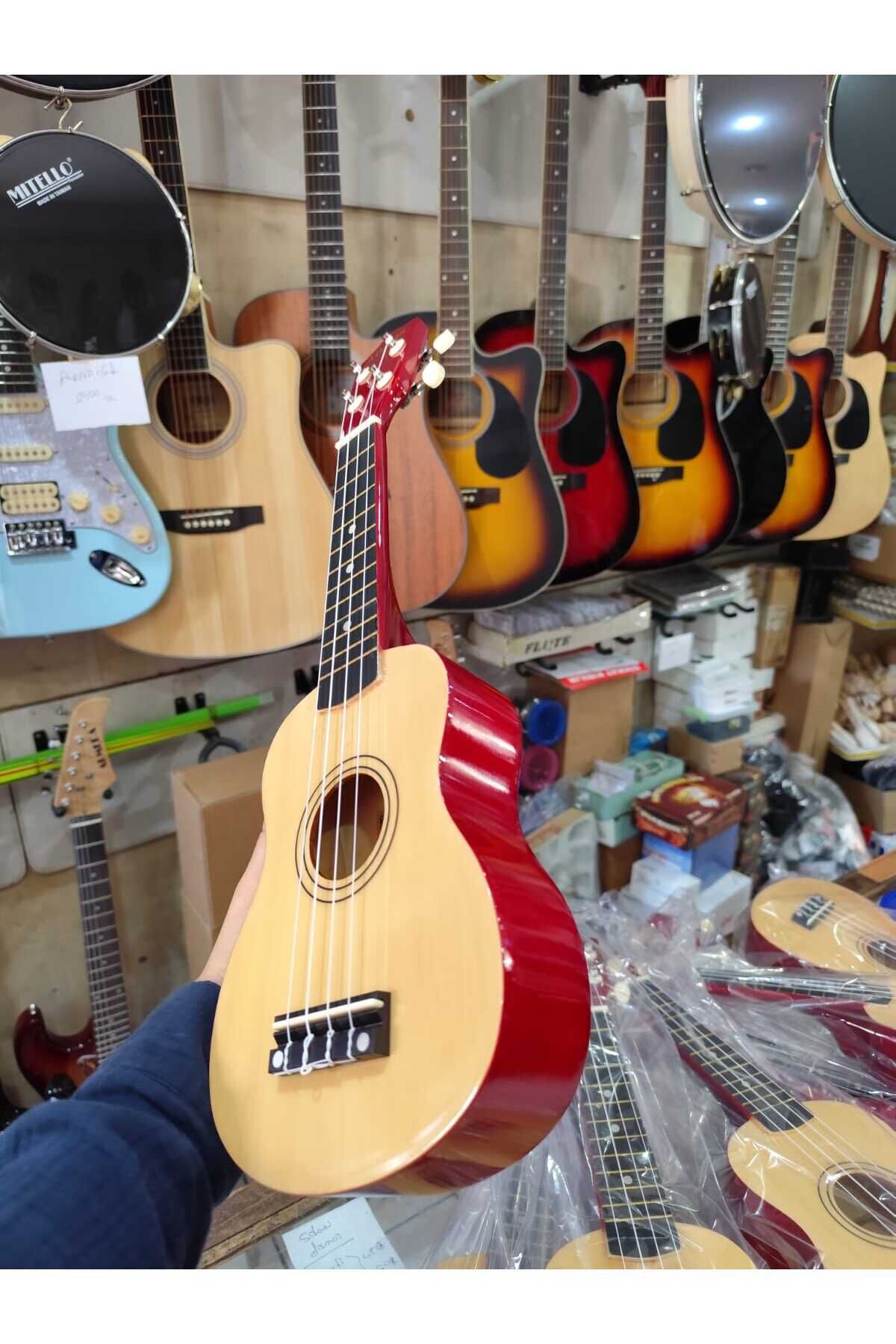 Soprano Ukulele Naturel/Kırmızı 4 Telli Çocuk Ukulele Kırmızı
