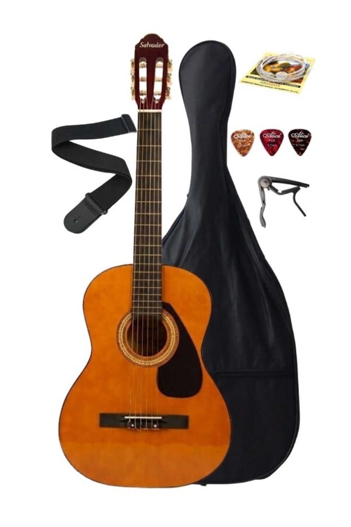 ATL441708 Klasik Gitar 4/4 Yetişkin Boy Sap Ayarlı Full Set Koyu Naturel