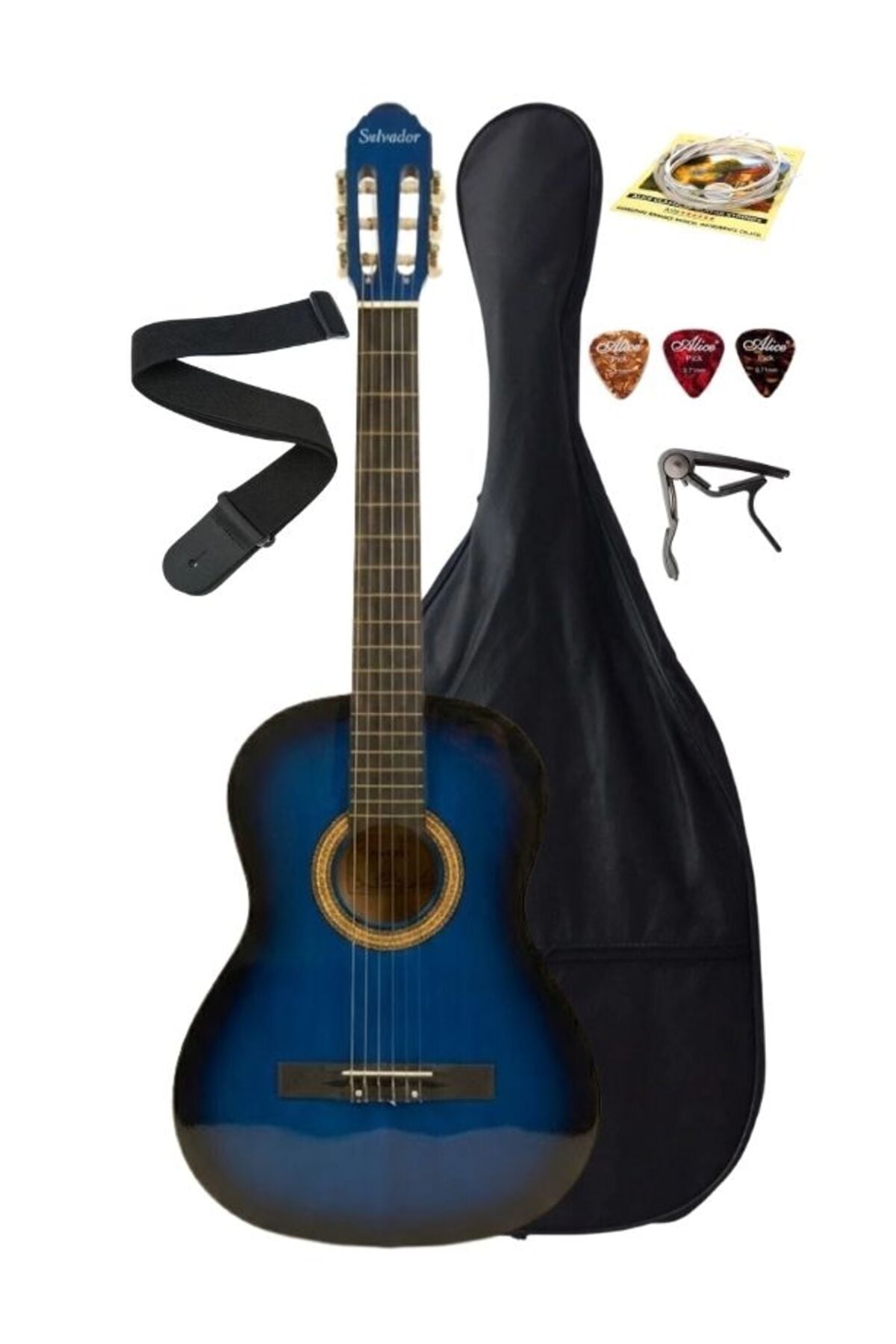 ATL441708 Klasik Gitar 4/4 Yetişkin Boy Sap Ayarlı Full Set Mavi