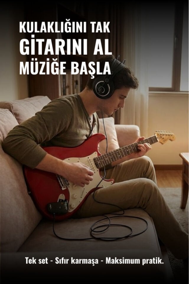 Strauss ESH-112 HSS Elektro Gitar KULAKLIK AMFİ SETİ Açık Mavi