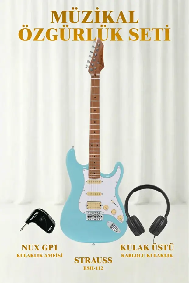 Strauss ESH-112 HSS Elektro Gitar KULAKLIK AMFİ SETİ