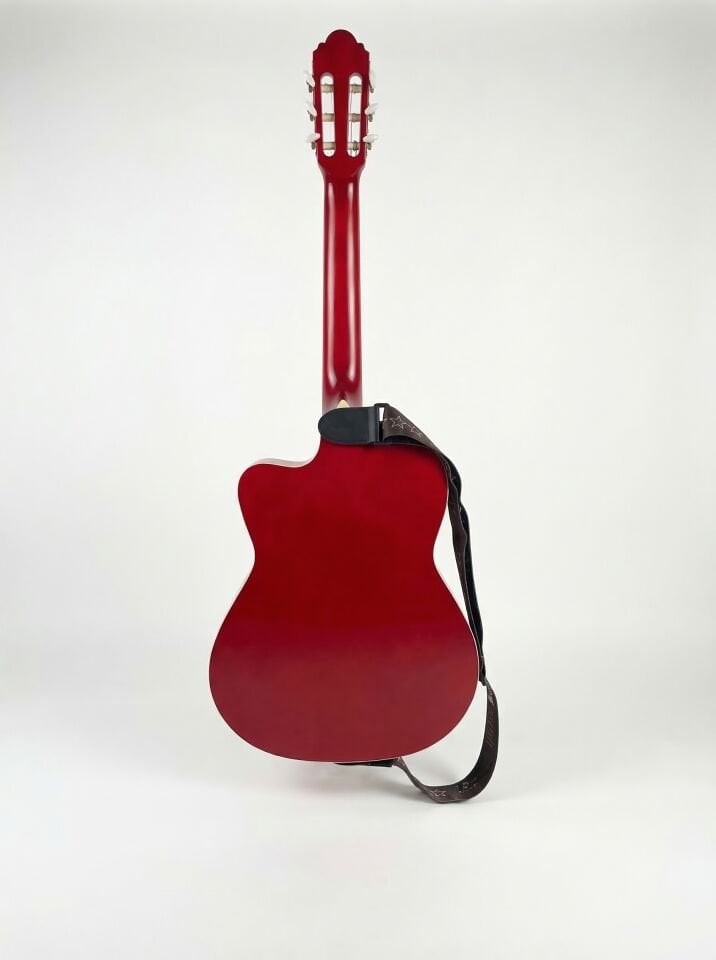 YNK2003C | Klasik Gitar Kesik Kasa Cutaway Sap Ayarlı -  (Pedli Kılıf, Kapo, Pena ve Gitar Askısı Hediye) bordo