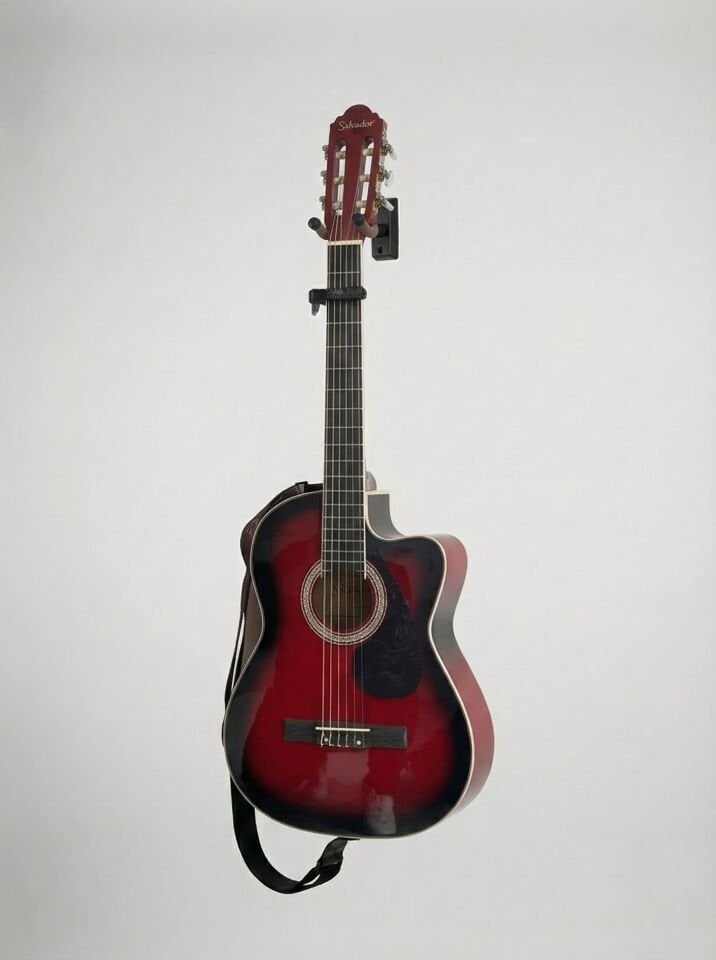 YNK2003C | Klasik Gitar Kesik Kasa Cutaway Sap Ayarlı -  (Pedli Kılıf, Kapo, Pena ve Gitar Askısı Hediye) bordo