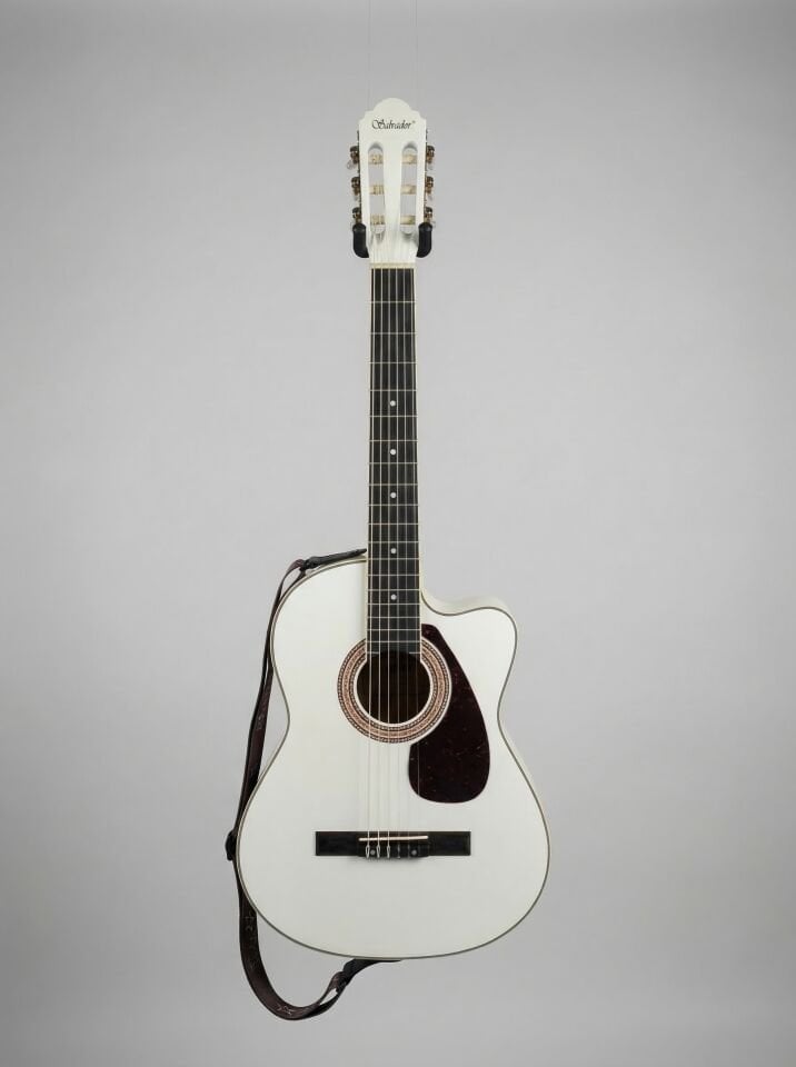 YNK2003C Klasik Gitar Kesik Kasa Cutaway Sap Ayarlı Pedli Kılıf Hediye beyaz