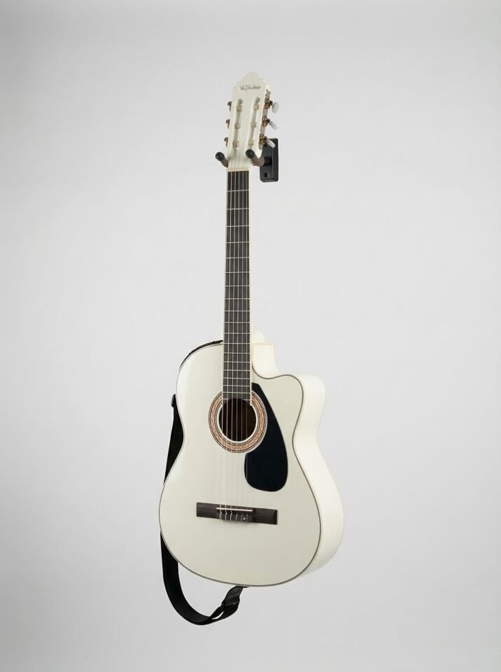 YNK2003C | Klasik Gitar Kesik Kasa Cutaway Sap Ayarlı -  (Pedli Kılıf, Kapo, Pena ve Gitar Askısı Hediye) beyaz