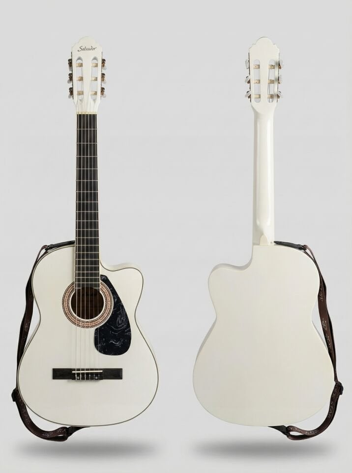 YNK2003C | Klasik Gitar Kesik Kasa Cutaway Sap Ayarlı -  (Pedli Kılıf, Kapo, Pena ve Gitar Askısı Hediye) beyaz