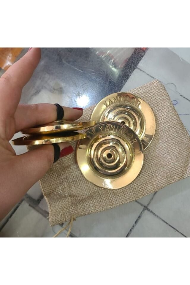 İsme Özel Oryantal Parmak Zil Pirinç Döküm 480gr (Lastik Dahil , Büyük Boy ) Sarı