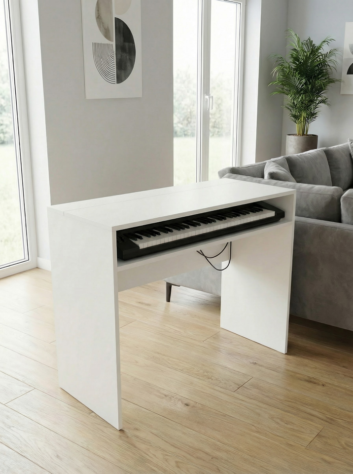 Montavo Kapaklı Notalıklı Ahşap Org Sehpası (CT-X700 CT-S300 PS98 / PS68 / NEM-3100 Uyumlu) Beyaz