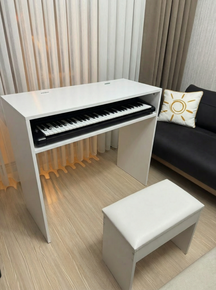 Montavo Kapaklı Notalıklı Ahşap Org Sehpası (CT-X700 CT-S300 PS98 / PS68 / NEM-3100 Uyumlu) Beyaz