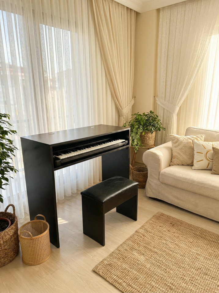 Montavo Kapaklı Notalıklı Ahşap Org Sehpası (CT-X700 CT-S300 PS98 / PS68 / NEM-3100 Uyumlu) Siyah