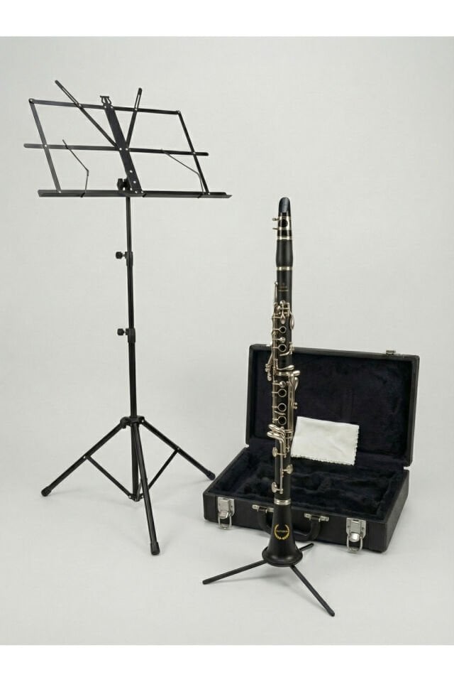 KL093 4 Yüzüklü Sol Klarnet - Abonoz Ağacı Tozu Kompozit, Nota Sehpası ve Özel Çanta Seti