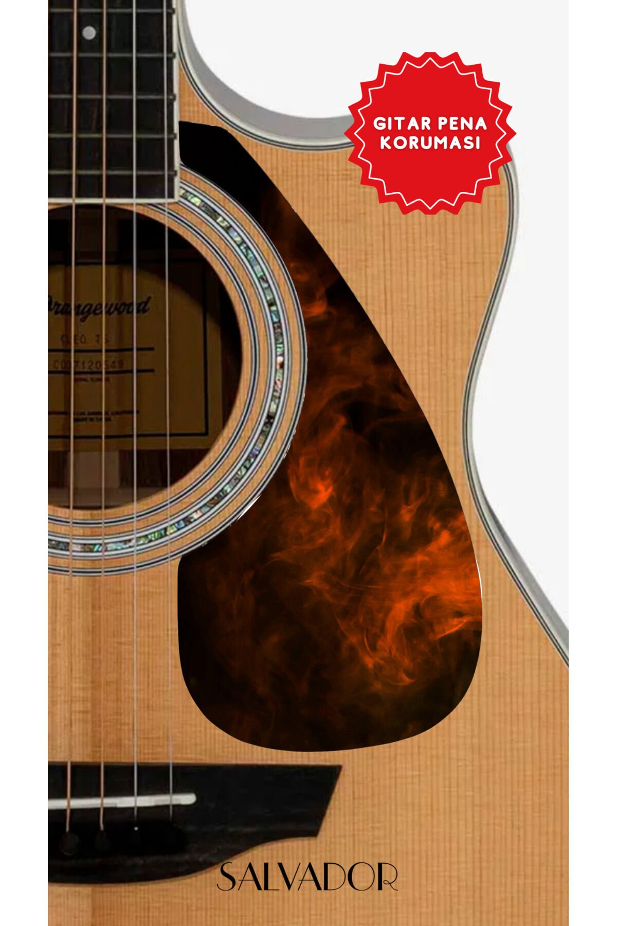 Akustik Gitar Pickguard - Kendinden Yapışkanlı Pena Korumalığı Fire