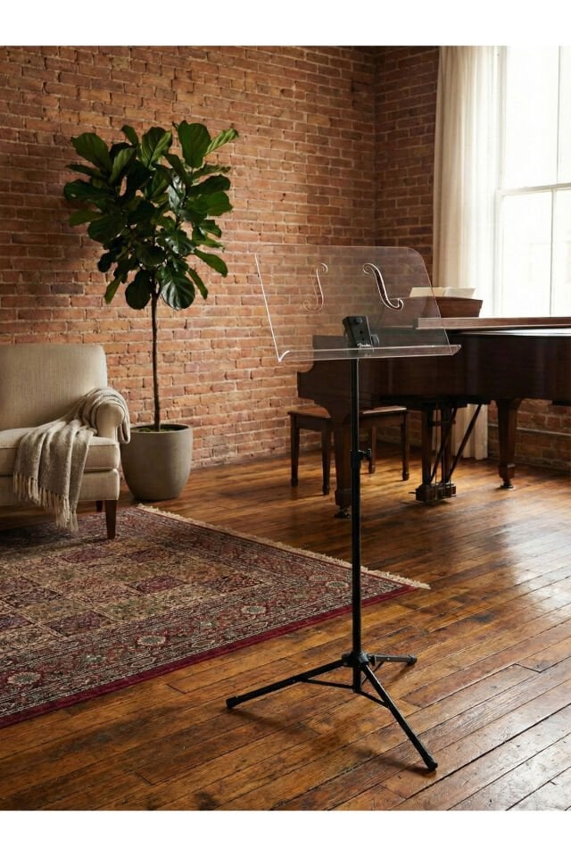 Profesyonel Şef Tipi Şeffaf Akrilik Nota Sehpası - Ayarlanabilir Metal Ayaklı - (Nota Kağıdı Tutucu Bulunmamaktadır)