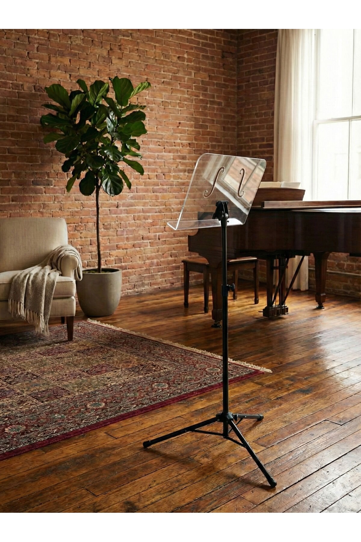 Profesyonel Şef Tipi Şeffaf Akrilik Nota Sehpası - Ayarlanabilir Metal Ayaklı - (Nota Kağıdı Tutucu Bulunmamaktadır)