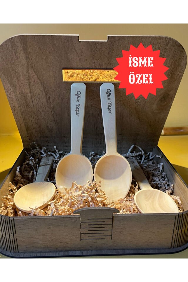 İsme Özel Ahşap Kutulu Ankara Şimşir Oyun Kaşığı Takımı