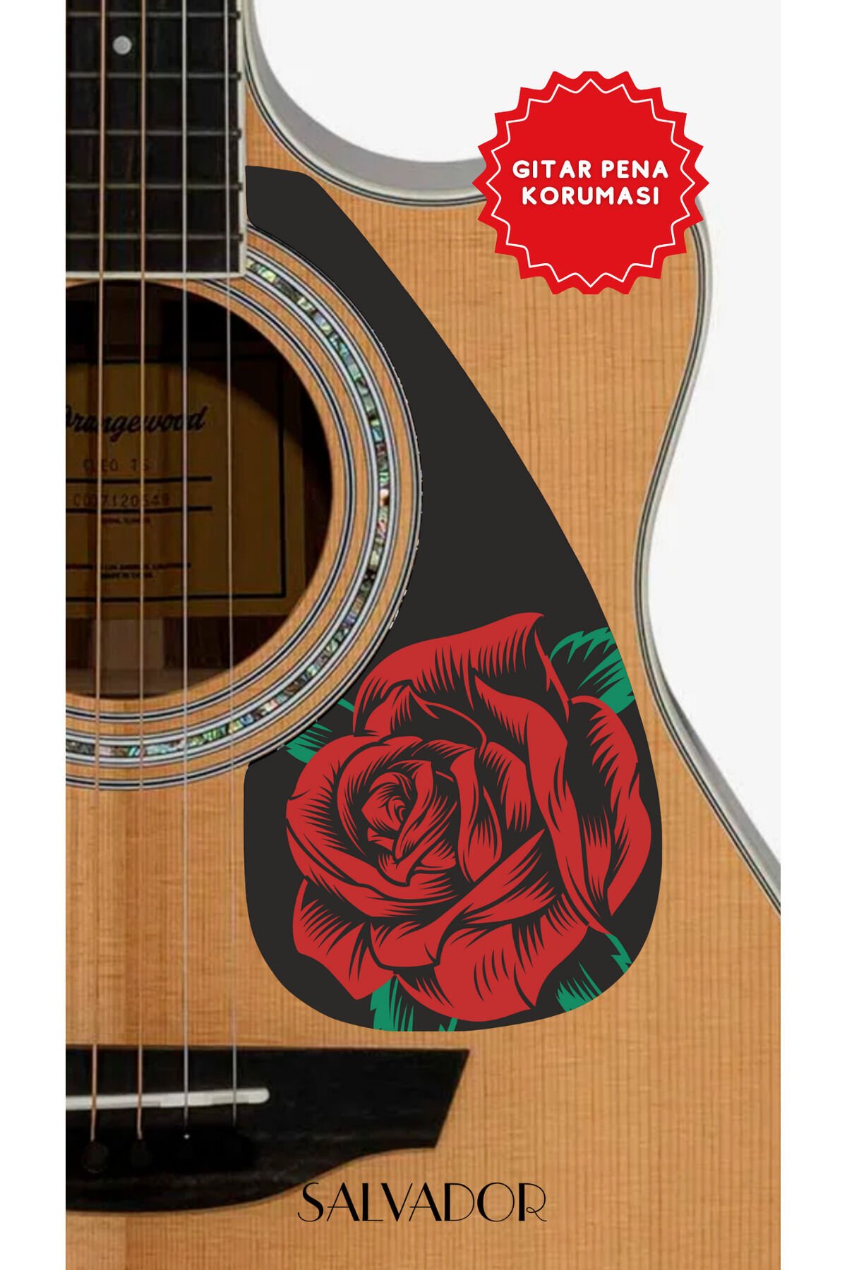 Pickguard Akustik Gitar Kendinden Yapışkanlı (Pena Korumalığı) Red Rose