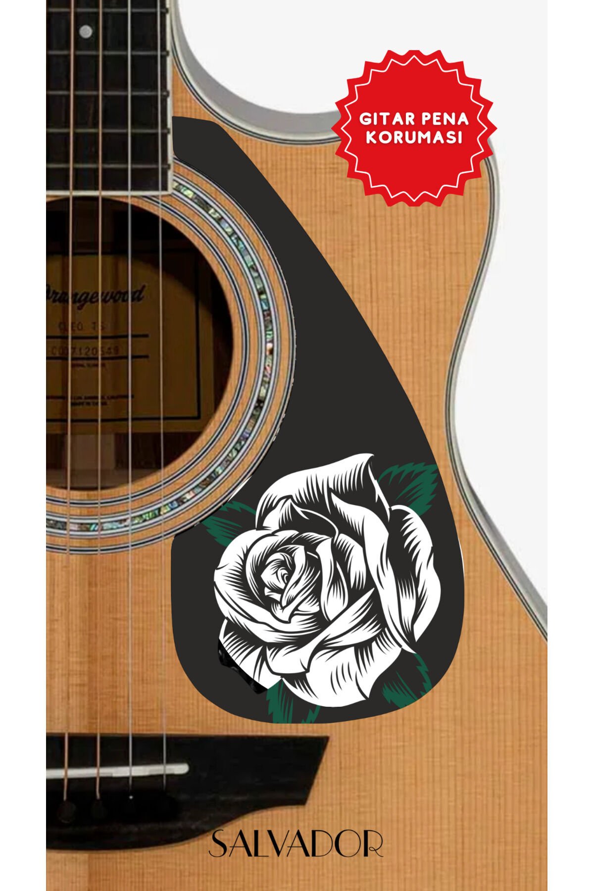 Pickguard Akustik Gitar Kendinden Yapışkanlı (Pena Korumalığı) White Rose